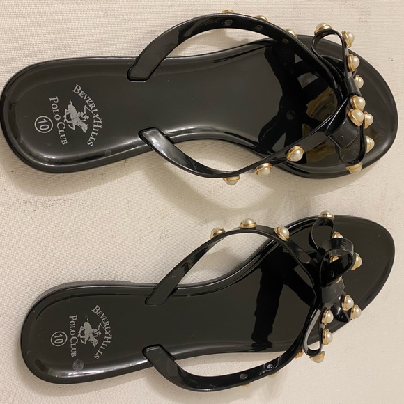 BEVERLY HILLS POLO CLUB jelly pearl beaded flip flops women’s size 10 - Picture 2 of 8